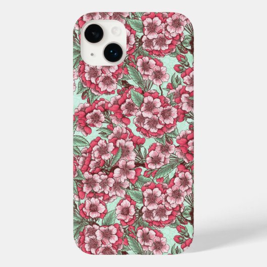 Coques Case-Mate iPhone Fleur de cerisier rose et menthe (Verso)