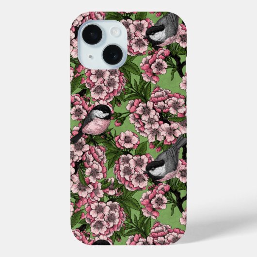 Coques Case-Mate iPhone Fleur de cerisiers et poulets verts (Verso)