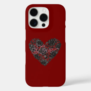Coques iPhone 16 Pro Fleur de cœur en fausse dentelle noire