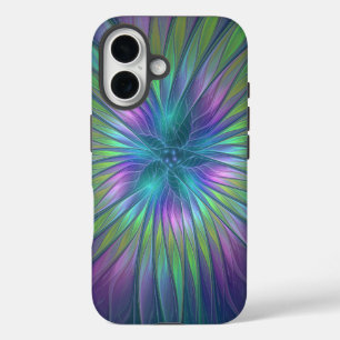 Coques iPhone 16 Fleur de fantaisie abstraite fractale colorée et b
