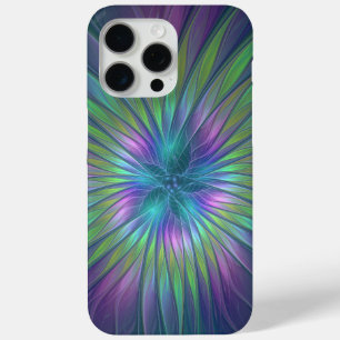 Coque iPhone 15 Pro Max Fleur de fantaisie abstraite fractale colorée et b