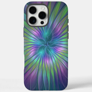 Coques iPhone 16 Pro Max Fleur de fantaisie abstraite fractale colorée et b