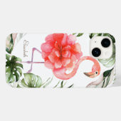 Coques Case-Mate iPhone Fleur de flamant rose, feuille de palmier à confet (Verso (horizontal))