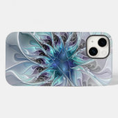 Coques Case-Mate iPhone Fleur de fractale moderne abstraite avec du bleu (Verso (horizontal))