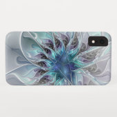Coques Case-Mate iPhone Fleur de fractale moderne abstraite avec du bleu (Dos (Horizontal))