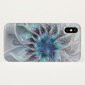 Coques Case-Mate iPhone Fleur de fractale moderne abstraite avec du bleu (Dos (Horizontal))