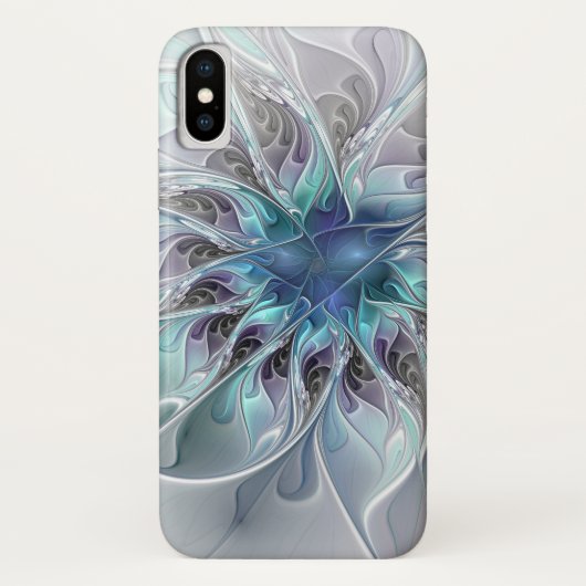Coques Case-Mate iPhone Fleur de fractale moderne abstraite avec du bleu (Dos)