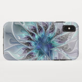 Coques Case-Mate iPhone Fleur de fractale moderne abstraite avec du bleu (Dos (Horizontal))