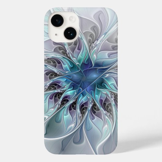 Coques Case-Mate iPhone Fleur de fractale moderne abstraite avec du bleu (Verso)
