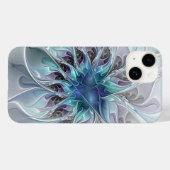 Coques Case-Mate iPhone Fleur de fractale moderne abstraite avec du bleu (Verso (horizontal))