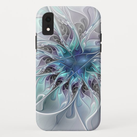 Coques Case-Mate iPhone Fleur de fractale moderne abstraite avec du bleu (Dos)