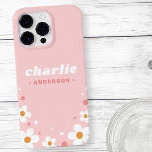 Coque Pour Pour iPhone 14 Pro Max Fleur de fraise mignonne police rétro rose clair