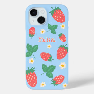 Coque Pour iPhone 15 Fleur de fraise mini personnalisée