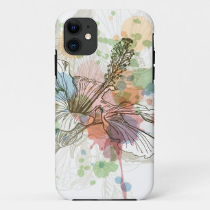 Coques Pour iPhone Fleur de ketmie et arrière - plan d'aquarelle