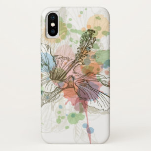 Etui iPhone Case-Mate Fleur de ketmie et arrière - plan d'aquarelle