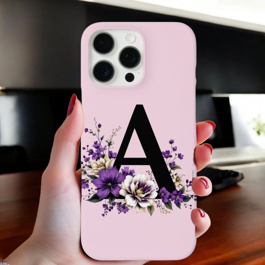 Coques Case-Mate iPhone Fleur de lavande : Monogramme Initial 'A'