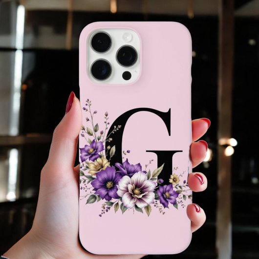 Coques Case-Mate iPhone Fleur de lavande : Monogramme Initial 'G'