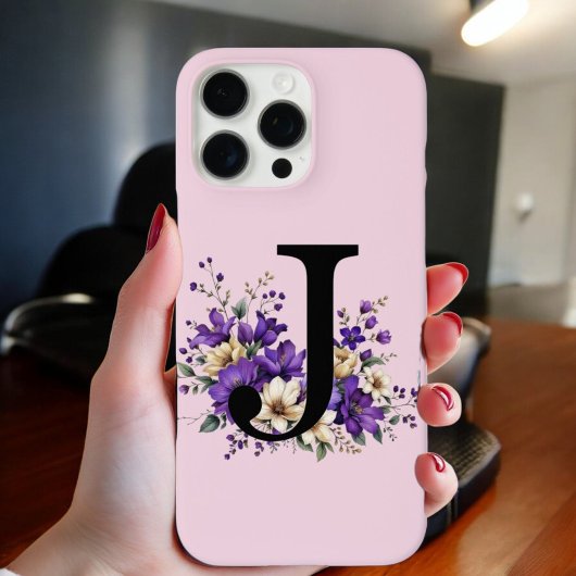 Coques Case-Mate iPhone Fleur de lavande : Monogrammé Initial 'J'
