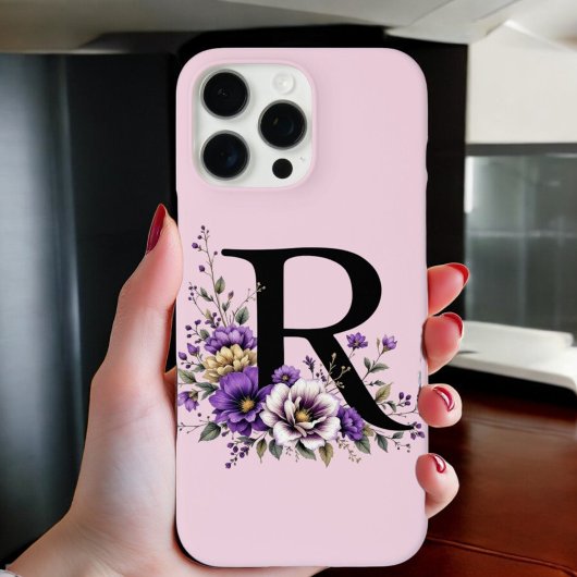 Coques Case-Mate iPhone Fleur de lavande : Monogramme Initial 'R'