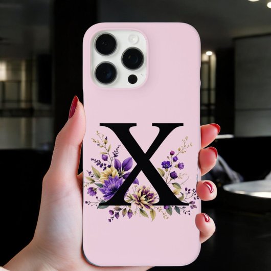 Coques Case-Mate iPhone Fleur de lavande : Monogramme Initial 'X'