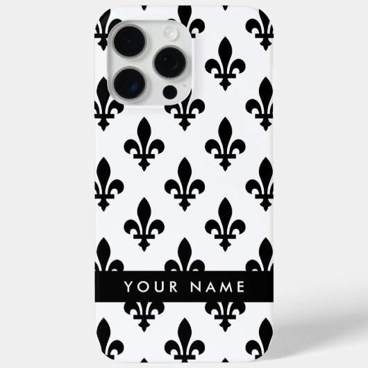 Coques Case-Mate iPhone Fleur de Lis, Black on White, Black, Your Name (Verso)