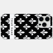 Coques Case-Mate iPhone Fleur de Lis, Blanc sur Noir, Blanc, Votre Nom (Verso (horizontal))