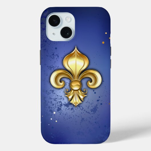 Coques Case-Mate iPhone Fleur de lis dorée sur fond bleu (Verso)