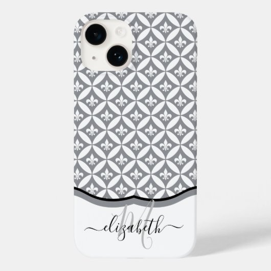 Coques Case-Mate iPhone Fleur de Lis Eternity Motif Monogramme - Gris (Verso)