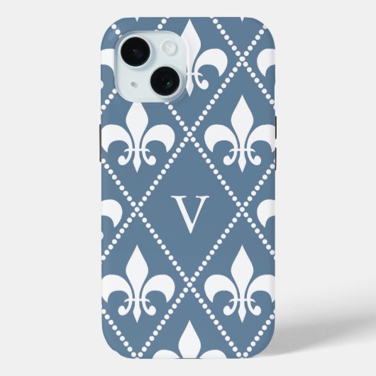 Coques Case-Mate iPhone Fleur de Lis gris français avec monogramme (Verso)