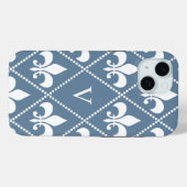 Coques Case-Mate iPhone Fleur de Lis gris français avec monogramme (Verso (horizontal))