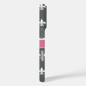 Coques Case-Mate iPhone Fleur de Lis Monogramme Gris Charbon Blanc Rose (Verso / Droite)