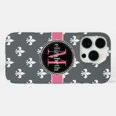 Coques Case-Mate iPhone Fleur de Lis Monogramme Gris Charbon Blanc Rose (Verso (horizontal))