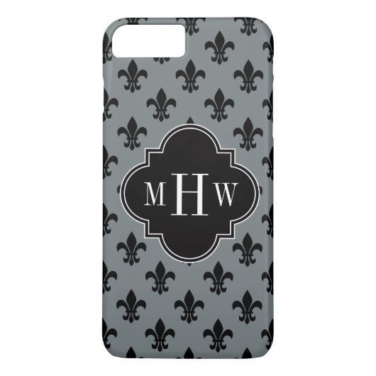 Coques Case-Mate iPhone Fleur de Lis Noir 3 Monogramme initial (Dos)