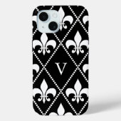 Coques Case-Mate iPhone Fleur de Lis noir avec monogramme (Verso)