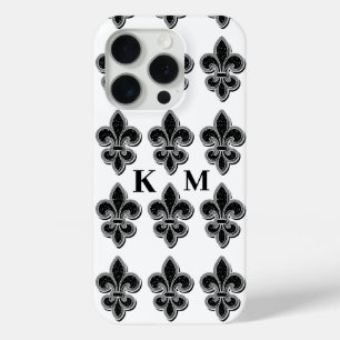 Coque iPhone 15 Pro Fleur De Lis noir et blanc