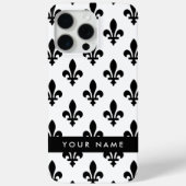 Coques Case-Mate iPhone Fleur de Lis, Noir sur Blanc, Noir, Votre Nom (Verso)