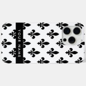 Coques Case-Mate iPhone Fleur de Lis, Noir sur Blanc, Noir, Votre Nom (Verso (horizontal))
