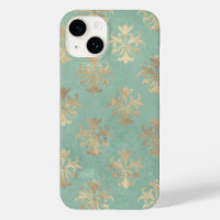 Fleur de lis or et turquoise patine vintage verte