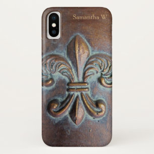 Coques Pour iPhone Fleur De Lis, Revêtement De Cuivre Âgé Imprimé
