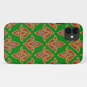 Coques Case-Mate iPhone Fleur de lys rouge, Arrière - plan vert, Effet or (Dos (Horizontal))