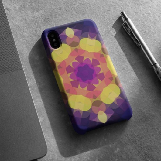 Coques Case-Mate iPhone Fleur de Mandala jaune rose et violet rétro