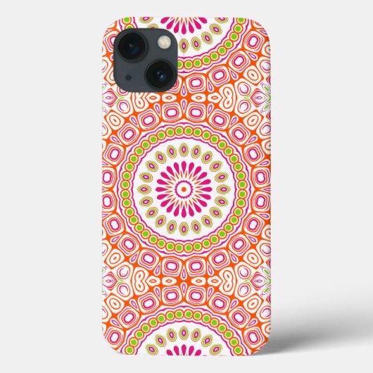Coques Case-Mate iPhone Fleur de mandala printanière rose et orange vif (Verso)