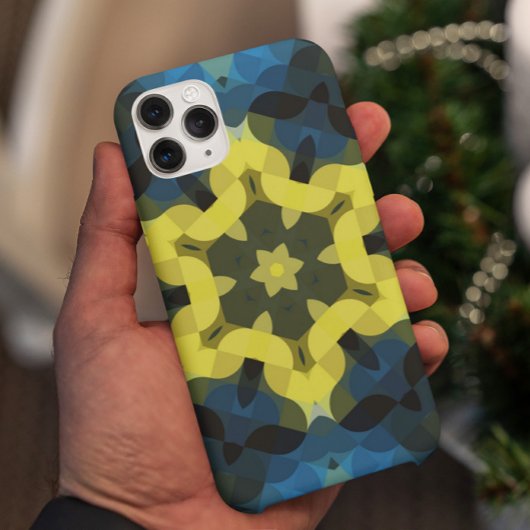 Coques Case-Mate iPhone Fleur de Mandala rétro jaune et bleu