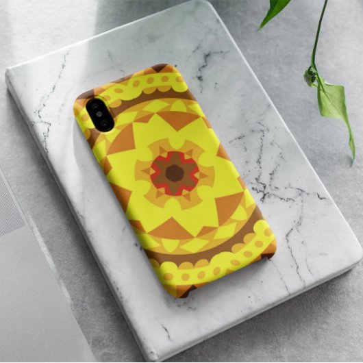 Coques Case-Mate iPhone Fleur de Mandala rétro jaune et orange