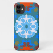 Coques Case-Mate iPhone Fleur de Mandala rétro orange blanc et bleu (Dos)