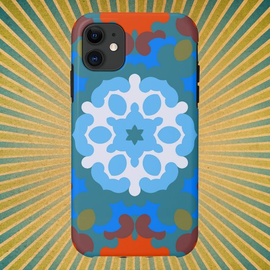Coques Case-Mate iPhone Fleur de Mandala rétro orange blanc et bleu