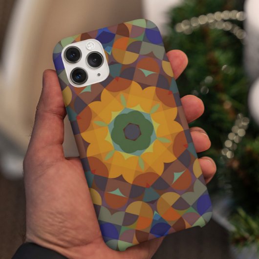 Coques Case-Mate iPhone Fleur de Mandala rétro orange bleu et vert