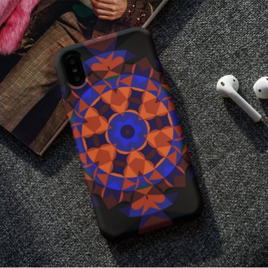 Coques Case-Mate iPhone Fleur de Mandala rétro orange et bleu