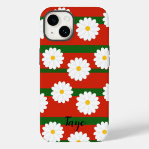 Coque Pour iPhone 14 Fleur de marguerite blanche rouge Joyeux Noël Vaca