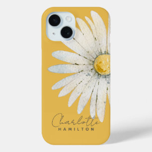 Coque Pour iPhone 15 Fleur de marguerite Nom personnalisé